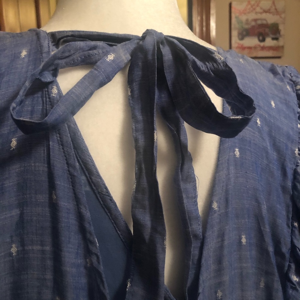 EUC AEO Chambray print Romper Sz L - Picture 6 of 13
